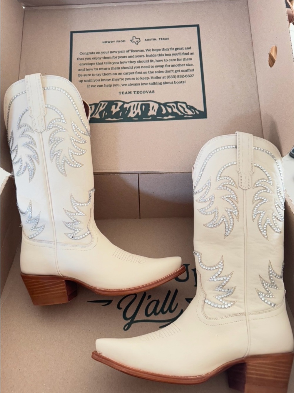 Custom Tecovas Women's White Embellished Western Boots size 8